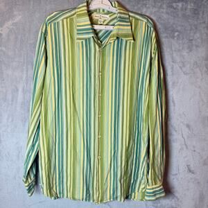 Tommy Bahama Mens XL Striped Button Down Shirt Green Blue Casual Cotton
